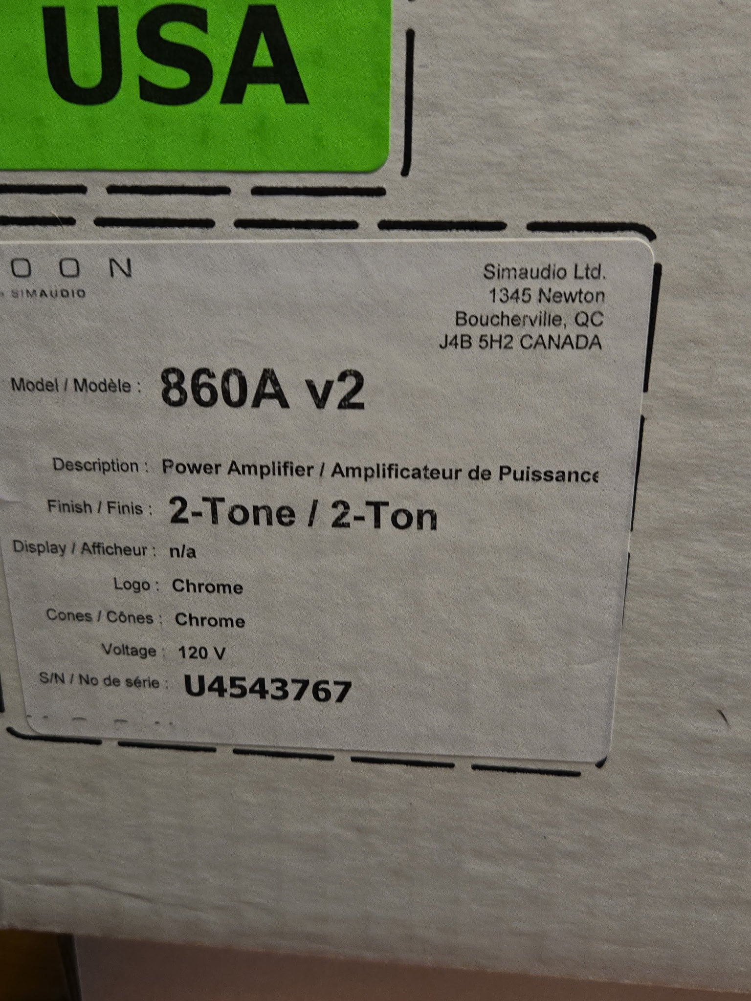 Simaudio 860A V2 Power Amplifier in 2-Tone Finish with 3 Year Warranty. (Pre-loved) - Audiolab