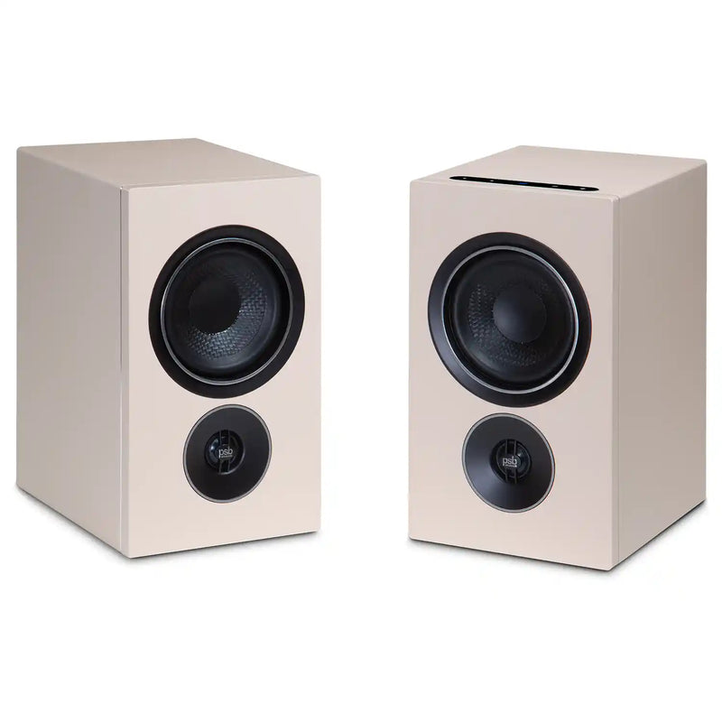 PSB iQ2 BluOS Streaming Powered Speaker in Sandstone Beige (Pair) - Audiolab