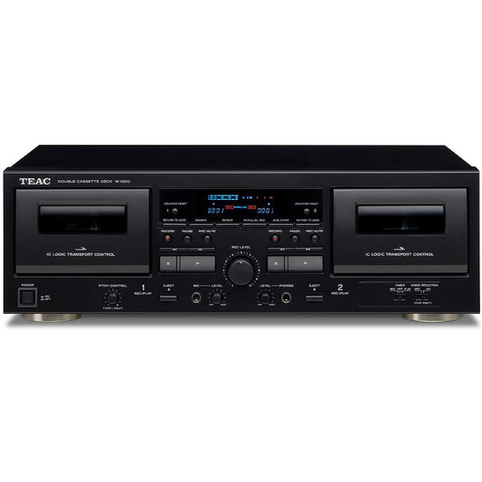 TEAC W1200B Dual-Well Cassette Player/Recorder with Mic Input & Pitch Control